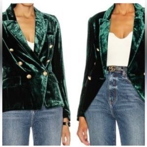 Rachel Zoe velvet double breasted green blazer